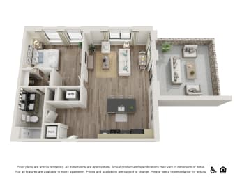 1 BR-D Floor plan