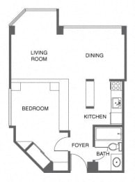 a floor plan of a house with a bedroom and a living room