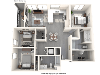 A 3D floor plan of a house with labeled rooms.