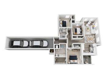 A white model of a house with a garage.