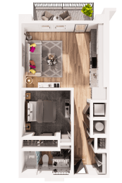 a floor plan of a house with a bedroom and a living room
