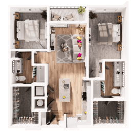 a 3d floor plan of a house with a bedroom and a living room