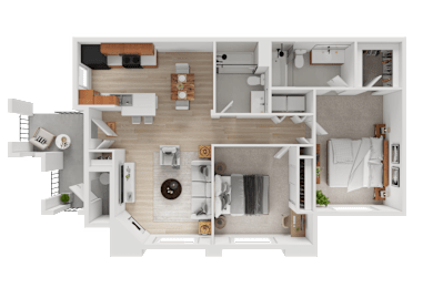 A top-down view of a well-organized apartment layout.