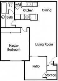 One Bedroom One Bath Floorplan  at Adagio, La Mesa, California
