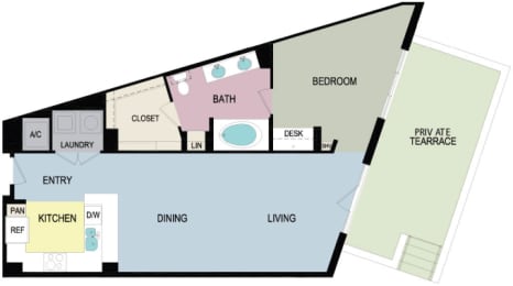 1A Floor Plan at mResidences Miracle Mile, California