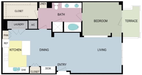 1I Floor Plan at mResidences Miracle Mile, Los Angeles, CA