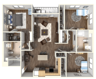 Sola 3 Bedroom and Balcony Floorplan at Sola, San Diego, 92130