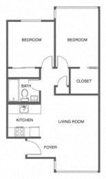 a floor plan of a house with a kitchen and a living room