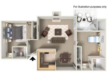 2 Bedroom 2 Bathroom Floorplan at Shadowridge Woodbend Apartments in Vista, CA
