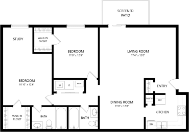 2x2 Floor Plan at Castilian Apartments, Florida