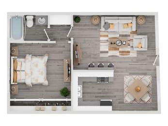 a floor plan of a house with a bedroom and a living room