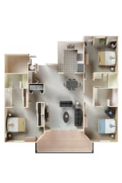 a 3d floor plan of a house with furniture and a living room