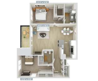 a 1 bedroom floor plan with a bathroom and a living room