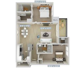 the 1190 floor plan  studio with ensuite baths