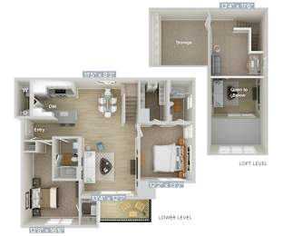 the outlook floor plan  studio with 2 baths