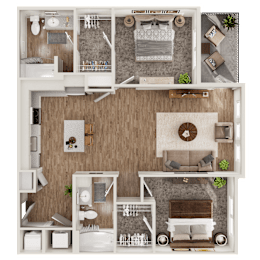 Floor Plan  A detailed 3D floor plan of a house layout.
