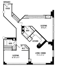 a floor plan of a small house with a bedroom and a living room