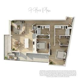 A floor plan of a 2-story apartment with a living room, dining room, kitchen, and bedrooms.