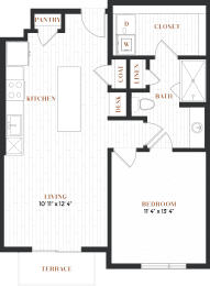 floor plan of the first floor of an asymmetrical floor plan for a home