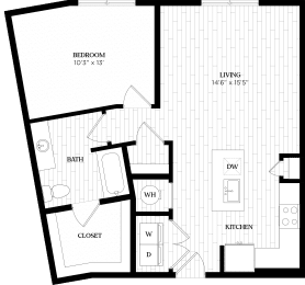 a floor plan of a room with a bedroom and a bathroom