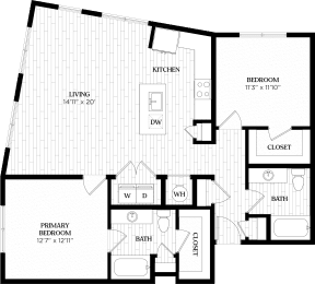 a floor plan of an open floor plan with a bedroom and a living room