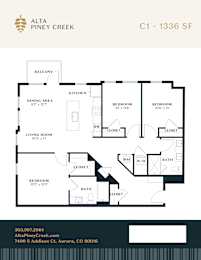 A floor plan for a C1 - 1386 SF apartment in Alta Piney Creek.