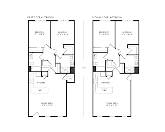 Two floor plans for a house with different layouts.