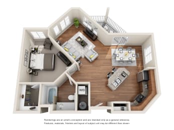 1 Bed 1 Bath Floor plan at Harrington Square, Renton, WA