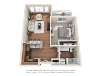 1 Bed 1 Bath Floor plan at Harrington Square, Renton, WA