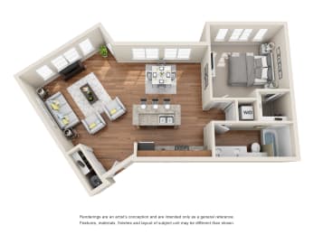 1 Bed 1 Bath Floor plan at Harrington Square, Renton, WA