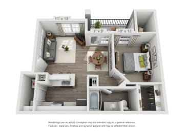 Hawthorne Floorplan 1 Bed 1 Bath