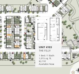 A floor plan for a 1 Bed / 1 Bath apartment at The Filly, priced at $2,191.
