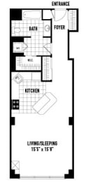 a floor plan of a small house with a garage
