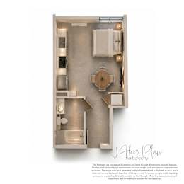 A floor plan of a no balcony apartment.