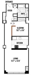 a floor plan of a small house with a bedroom and a living room