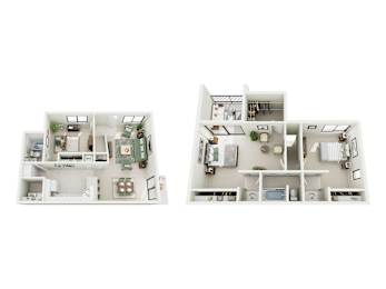 Two images of a dollhouse interior.