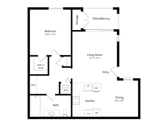 1 Bed 1 Bath 743 Sq. Ft. Floor Plan at Lakeview 88, Spring Valley