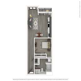 A 3D rendered image of a modern apartment.