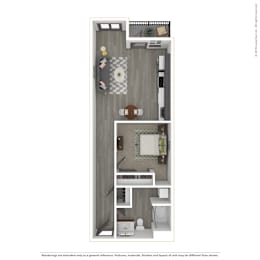 A 3D rendered image of a modern apartment.