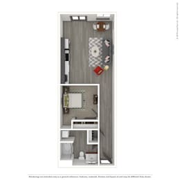 A 3D rendered image of a modern apartment.