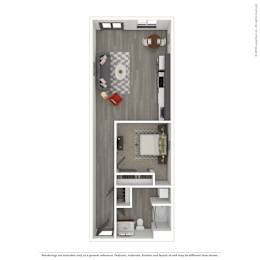 A 3D rendered image of a modern apartment.