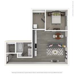 A 3D rendered image of a modern apartment.