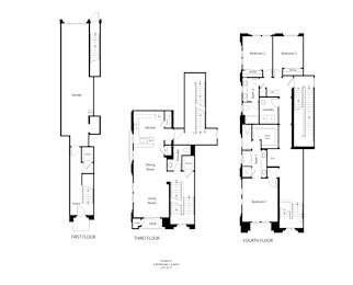 A black and white image of a floor plan for a house with three bedrooms.