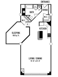 a floor plan of a small house with a bedroom and a living room