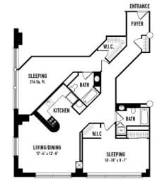 plan of a floor plan with bedrooms and baths