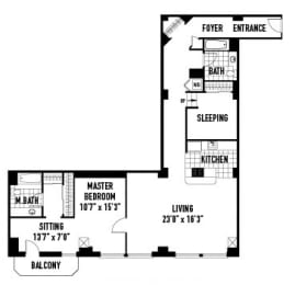 the floor plan of a small house with a bedroom and a living room