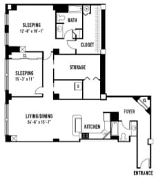 the floor plan of a small house with a kitchen and a living room