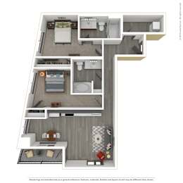 A 3D rendered image of a modern apartment.