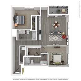 A 3D rendered image of a modern apartment.