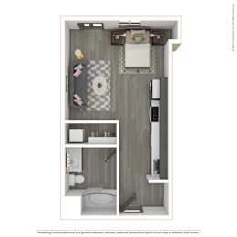 A 3D rendered image of a modern apartment.